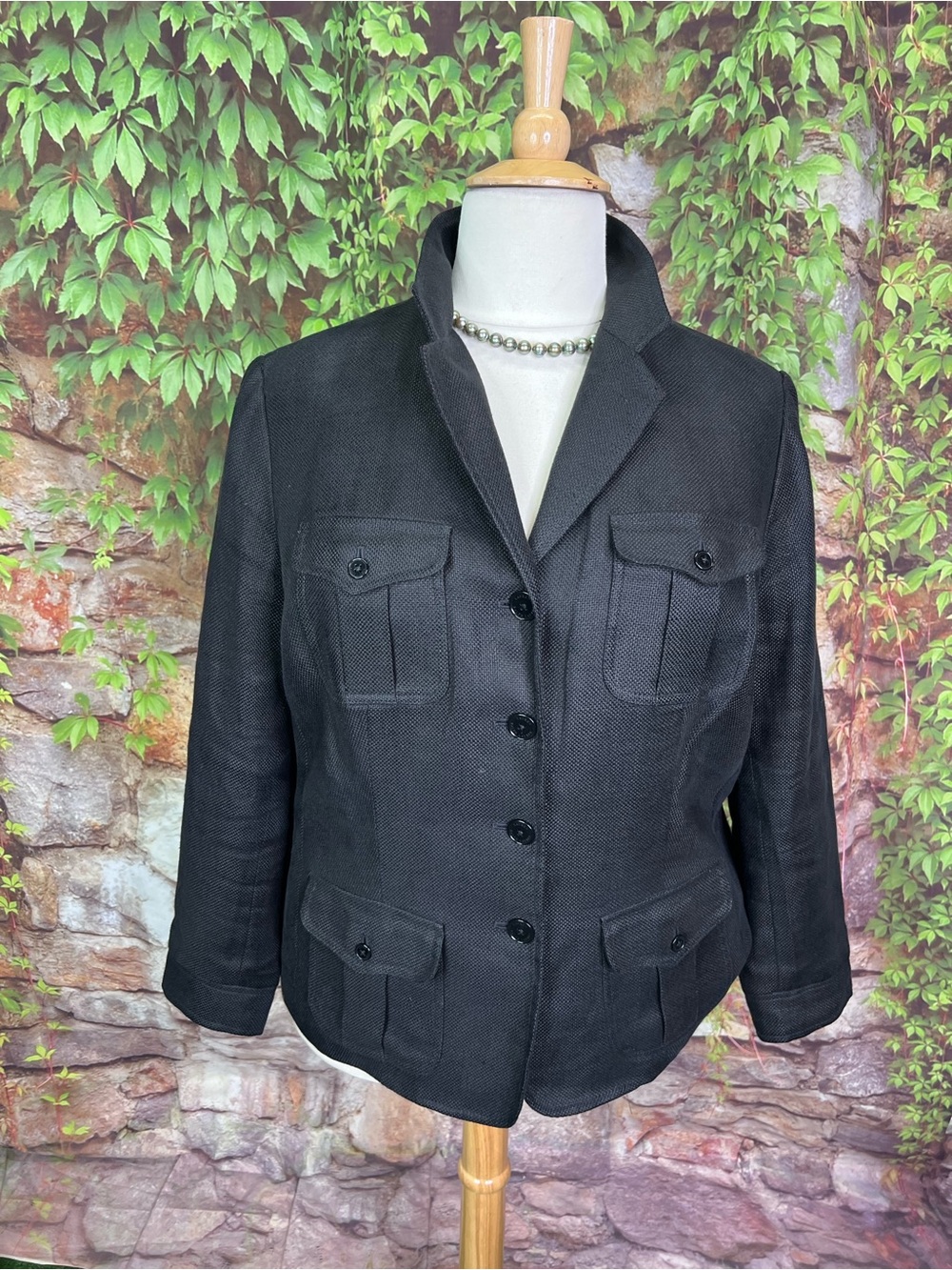 LAUREN RALPH LAUREN Brown/Gray Linen Classic Safari Quiet Luxury Jacket, 18W - Picture 2 of 11
